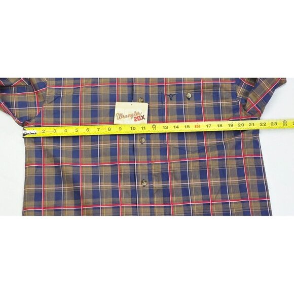 Wrangler 20X Mens Medium Navy Brown Red Check Embroidered Neck Pocket Logo NWT - Picture 3 of 11